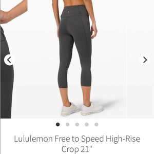 NWT Free to Speed HR Crop in Graphite Grey, Size 4